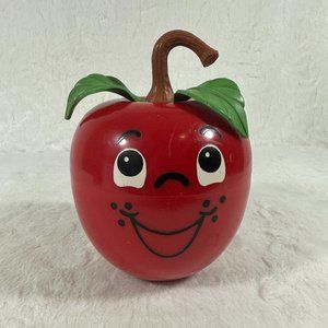 Vintage Fisher Price 1972 Red Happy Apple Baby Roly Poly Chime Toy Long Stem